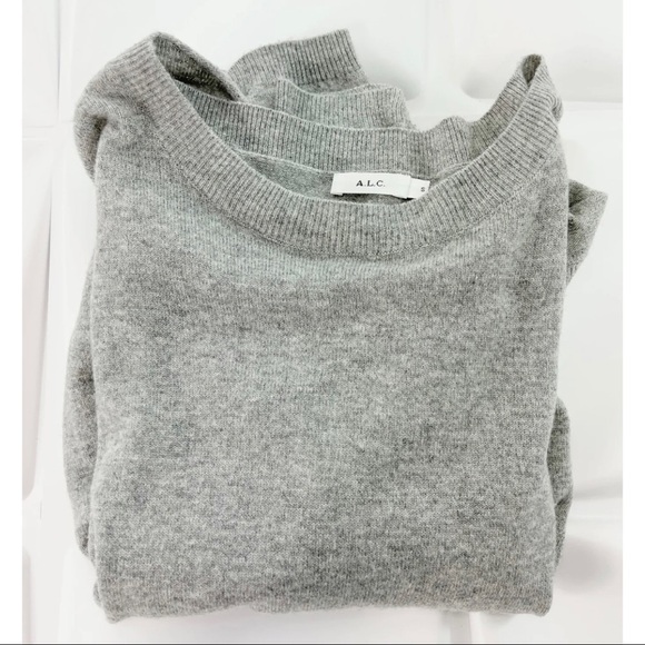 ALC Womens Sz S Heather Gray Wool Cashmere Cut Out Twisted Back Pullover Sweater - Picture 8 of 9